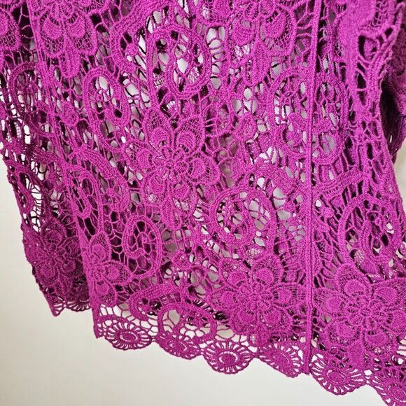 EUC LIKE NEW LE MODA APPLIQUE LACE BOATNECK CROCHET TOP SIZE LARGE - Picture 5 of 12